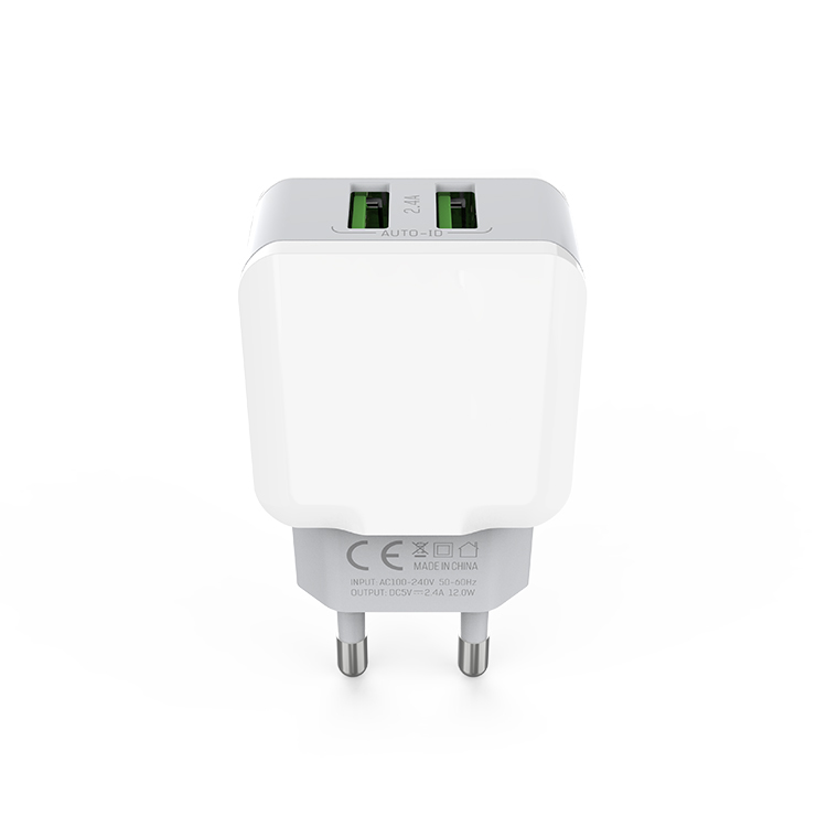 Fast Charging Wall Charger 2.4A Dual USB Ports EU Plug Cellphone Charger for IOS/ANDROID