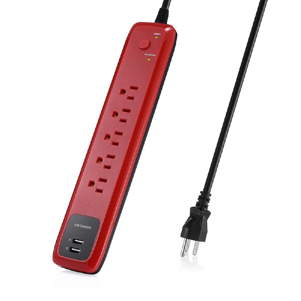 Dual Smart USB Ports Electrical Power Strips 5 Outlet Mountable Multi Plug Extension Lead